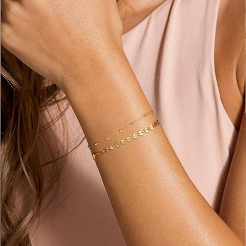 Dainty Gold Bracelets For Women, 14K Gold Filled Adjustable Layered Bracelet Cute Oval Chain Bar Gold Bracelets For Women Jewelry